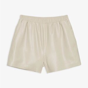 Anine Bing Cream Faux-Leather High-Waist Elastic Shorts